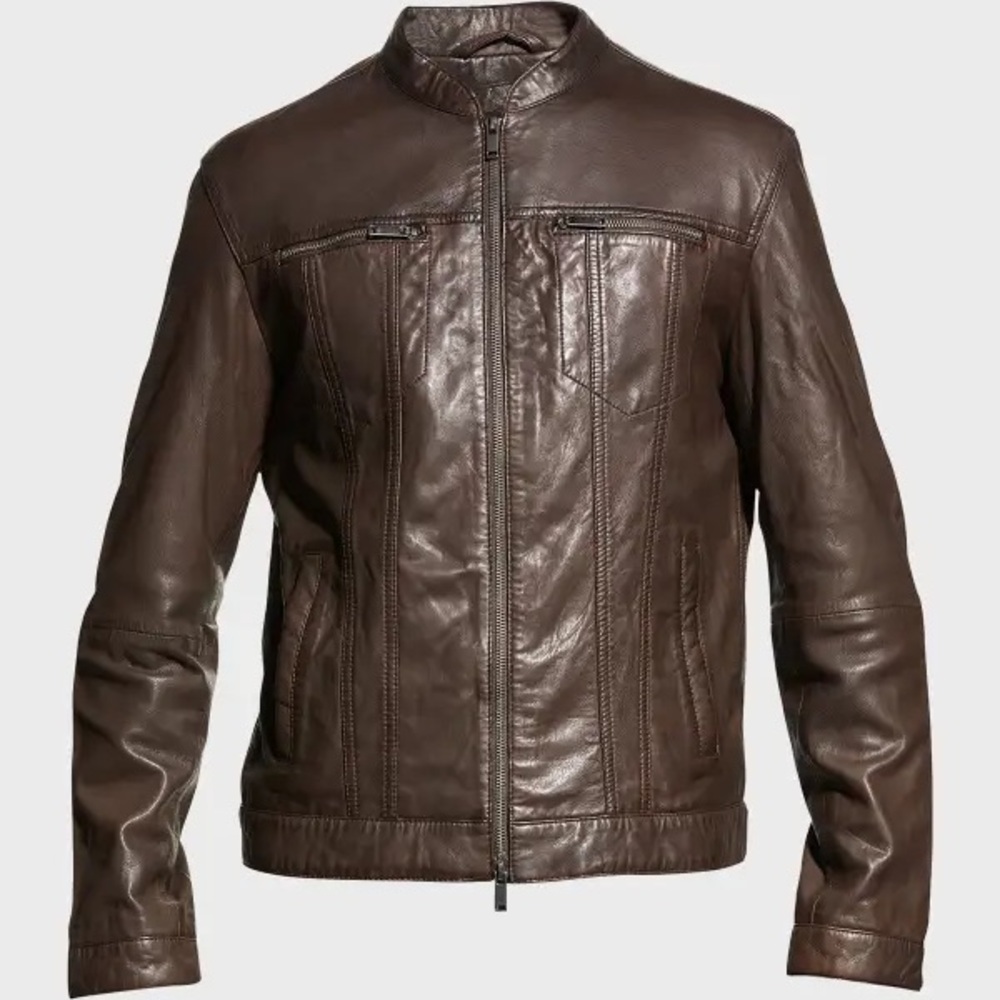 John Varvatos Chocolate Brown Color Soft Leather Jacket Medium